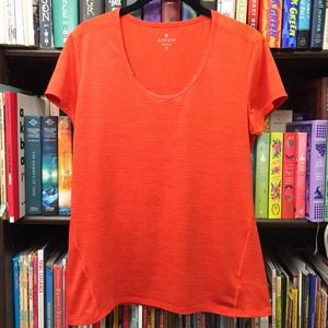 2/$15 Athleta Orange Shadow Stripe Chi Tee M